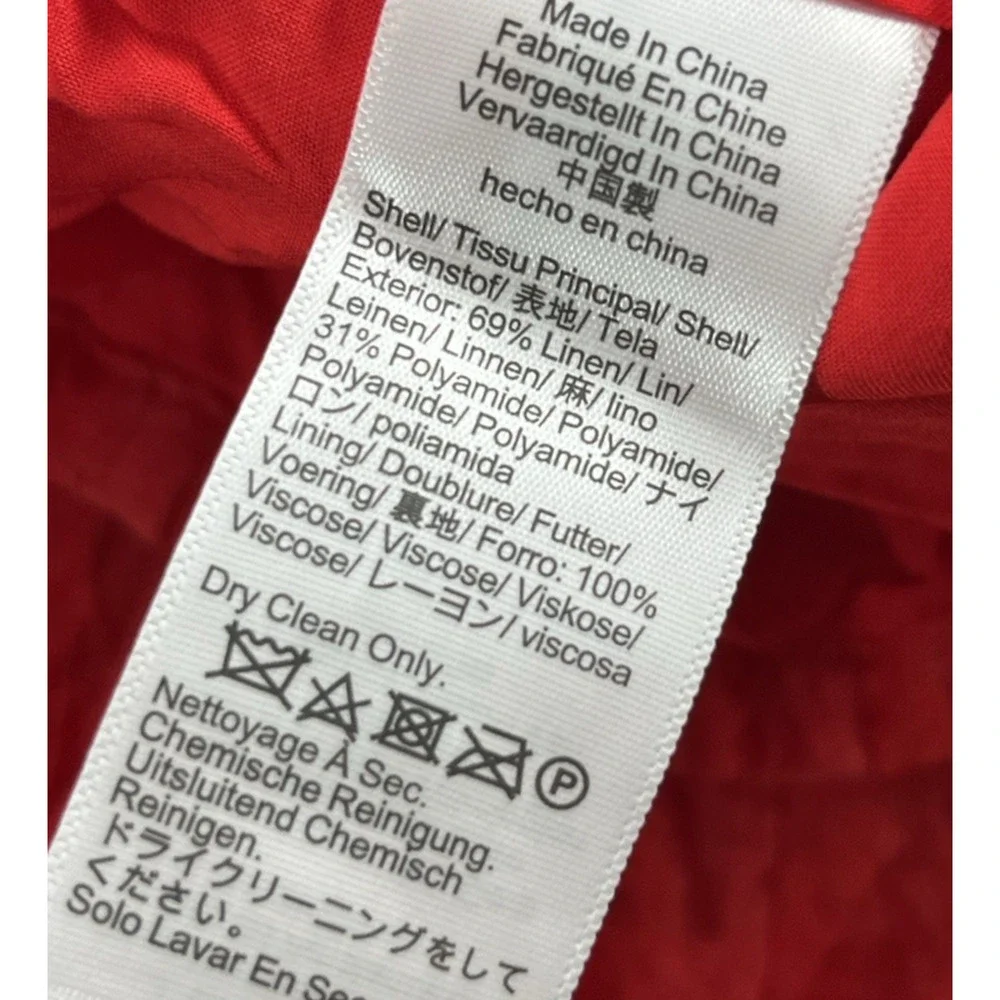 J Crew Textured Linen Blend Skirt Womens 14 Red Crinkled Pencil Lightweight - Picture 8 of 9